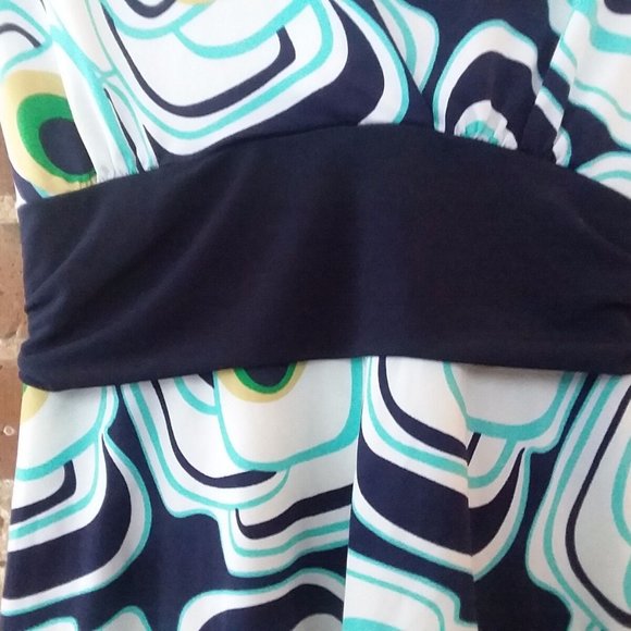 M.K.M DESIGNS Blue & White Multicolor Sleeveless Blouse Shirt Top Tunic Women S - Picture 5 of 14